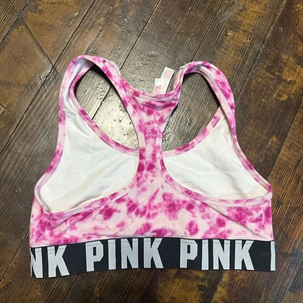 Victoria’s Secret sporty racerback pink tie dye wireless sports bra